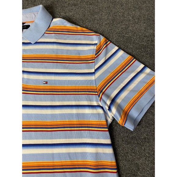 VTG Tommy Hilfiger Extra-Long Polo Shirt Men XL TALL Striped Short Sleeve Preppy - Picture 2 of 14